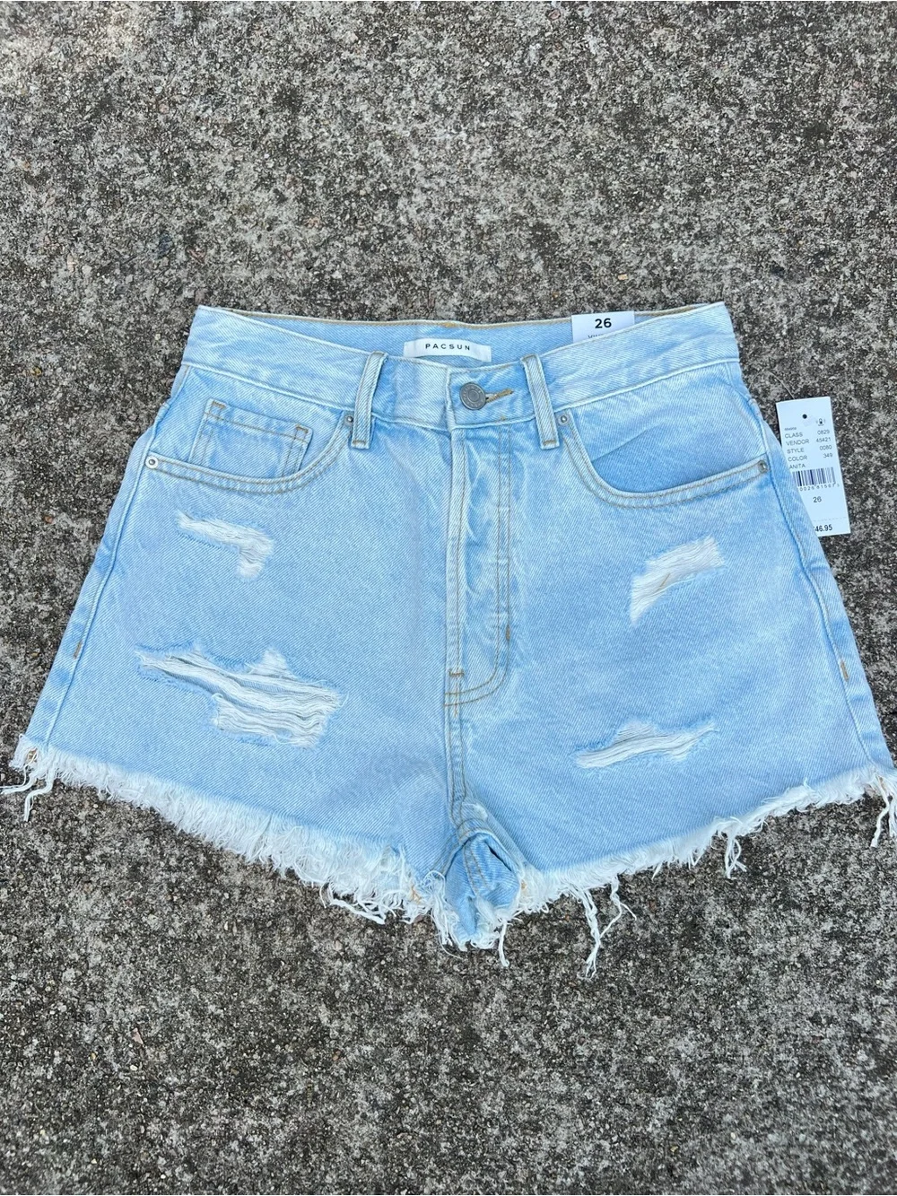 NWT PacSun Vintage High Rise Distressed Light Wash Denim Shorts Size 26